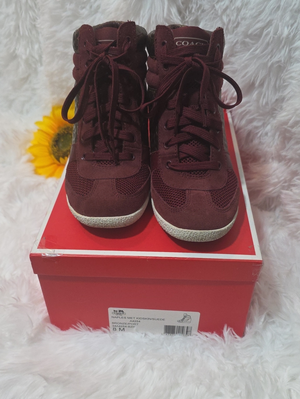 Coach Burgundy Women’s High-Top Athletic Wedge Sneakers